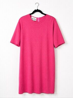 Vintage Ami Knits Hot Pink Knit Shift Dress USA Made Mod Minimalist Size 14